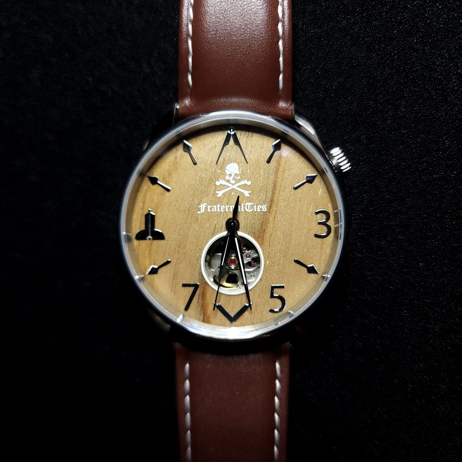 Gethsemane, FraternalTies 357 Automatic Watch – Olive Wood Dial