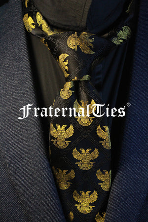 32° Wings Up Scottish Rite Silk Necktie, Gold on Black