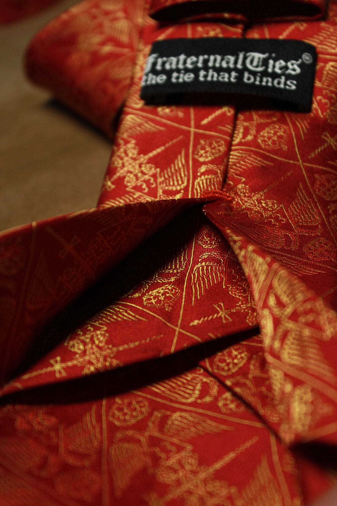 Silk Necktie | 33 Degree Scottish Rite - Seven Fold, Gold on Red