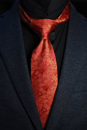 Silk Necktie | 33 Degree Scottish Rite - Seven Fold, Gold on Red