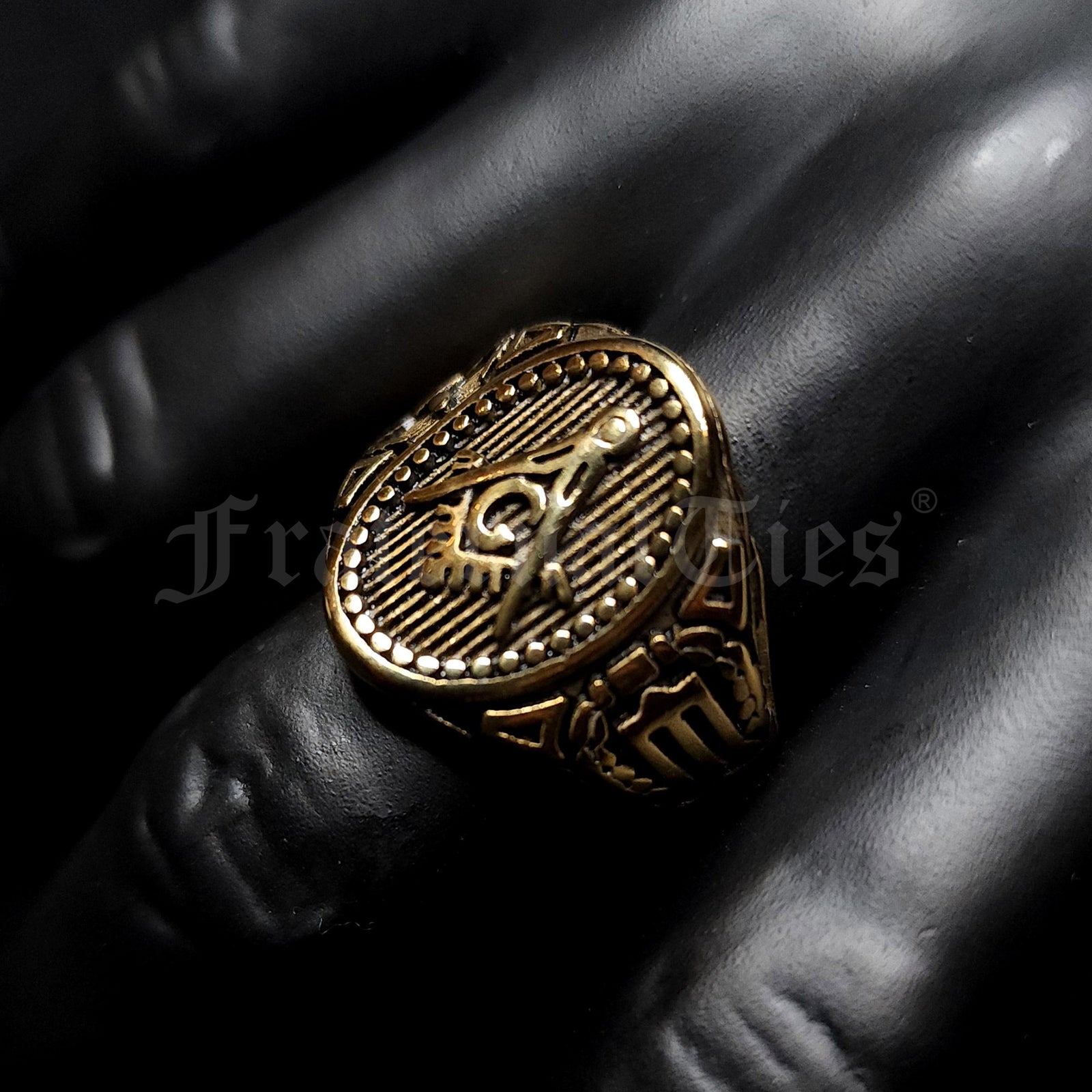 Masonic Cigar Band Ring - Gold Tone Stainless Steel