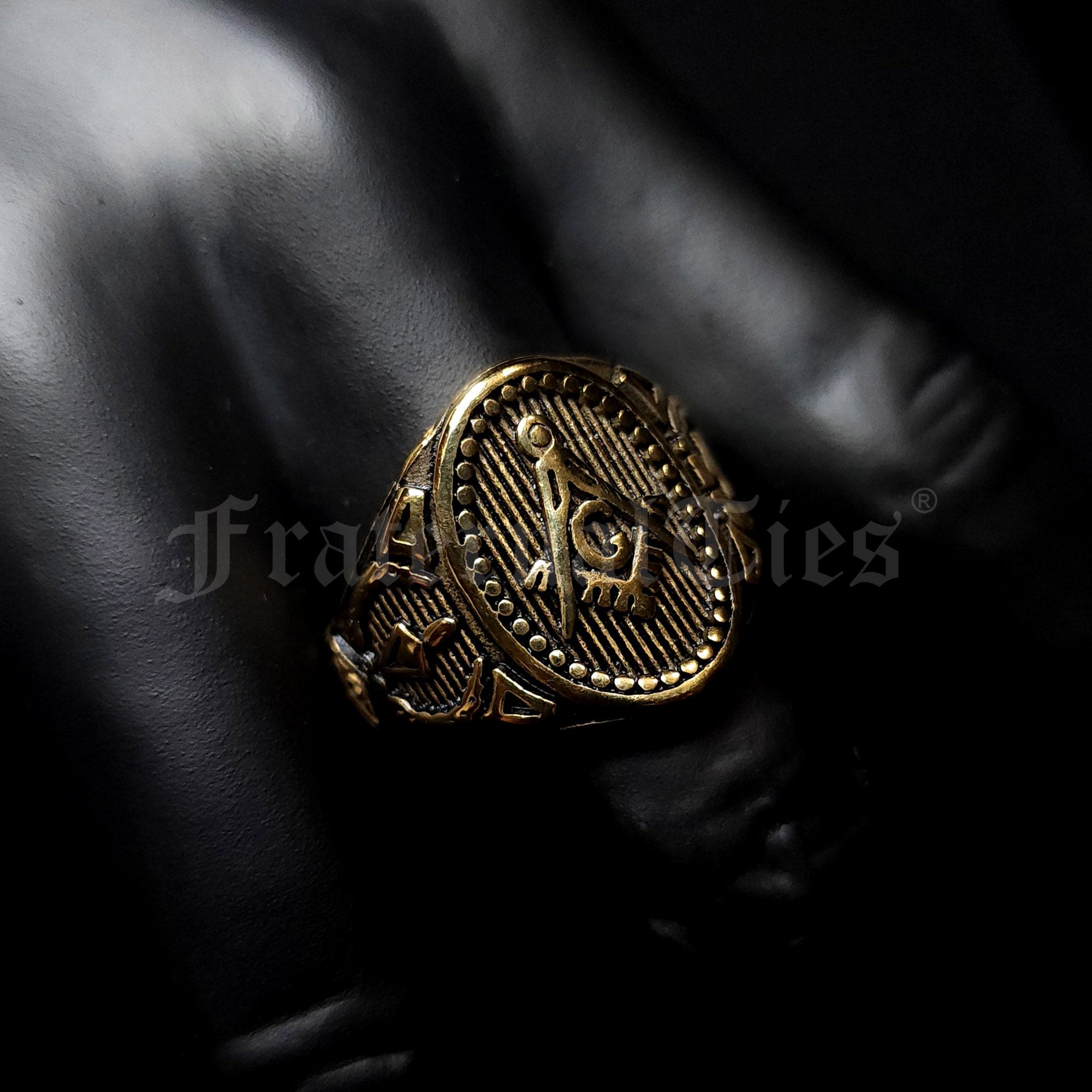 Masonic Cigar Band Ring - Gold Tone Stainless Steel