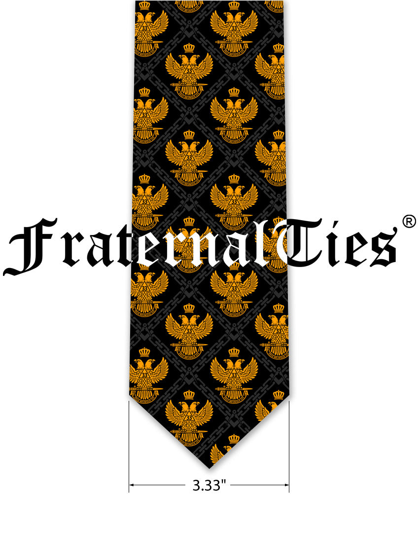 33° Scottish Rite Silk Necktie (Wings Up) – Black & Gold PRE-ORDER