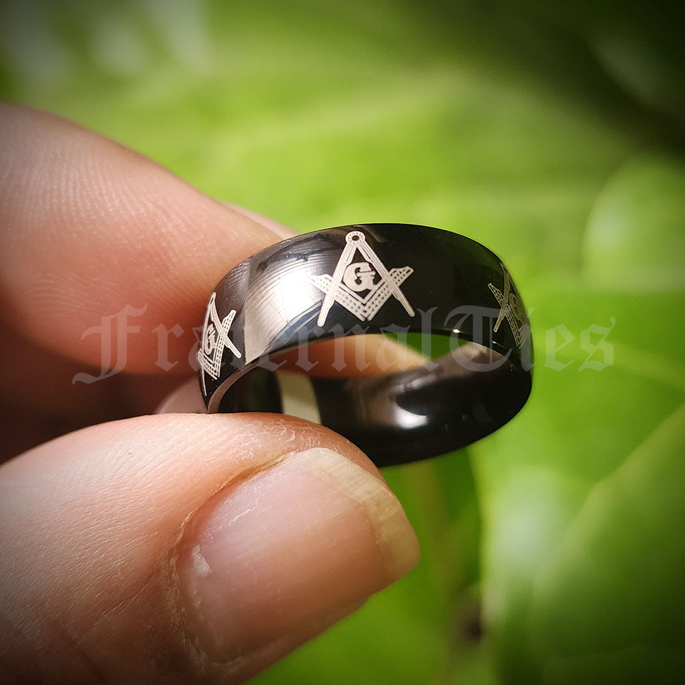Black Stainless Steel Masonic Band Ring