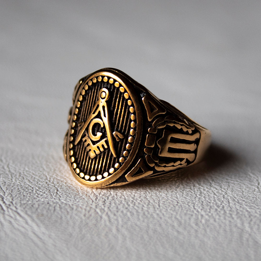 Masonic Cigar Band Stainless Ring (Gold)