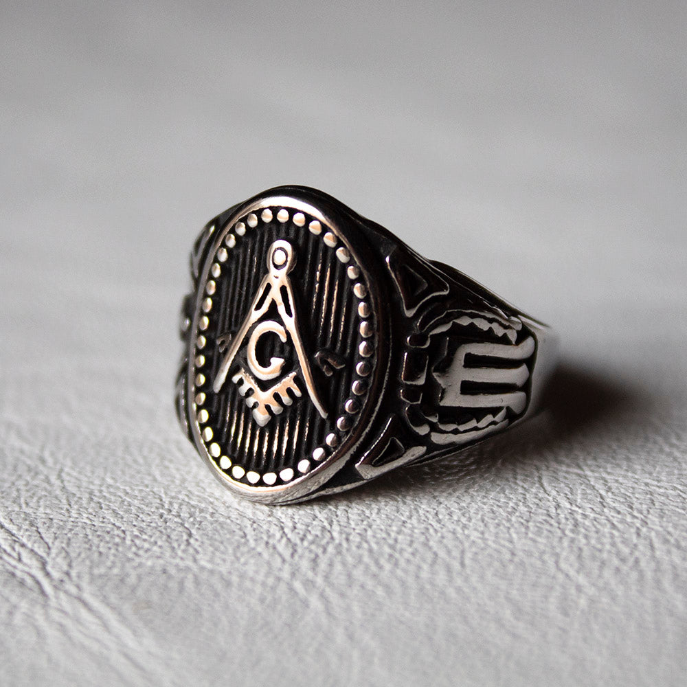 Masonic Cigar Band Stainless Steel Ring