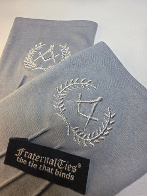 Gray Masonic Gloves with Silver Embroidery for Daylight Lodge