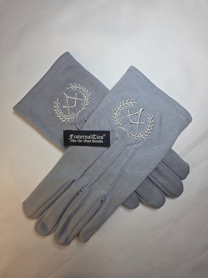 Gray Masonic Gloves with Silver Embroidery for Daylight Lodge