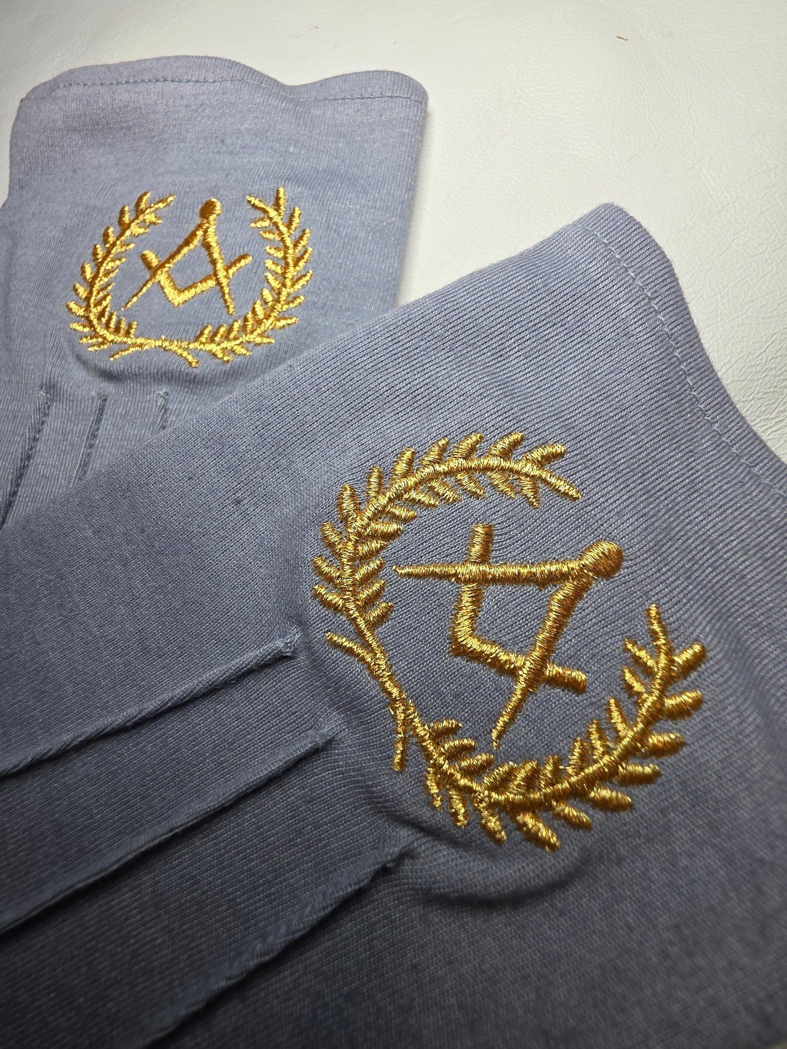 Gray Masonic Gloves with Gold Embroidery for Daylight Lodge