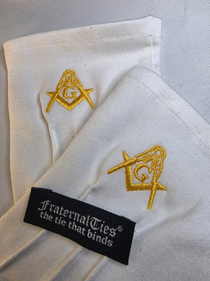 Small White Masonic Gloves with Gold Embroidery
