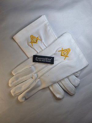 Small White Masonic Gloves with Gold Embroidery