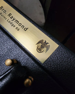Personalized Masonic brass nameplate engraved with your name, lodge name, and your preferred logo.