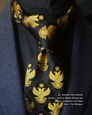 33° Scottish Rite Necktie, Gold on Black, Wings Up