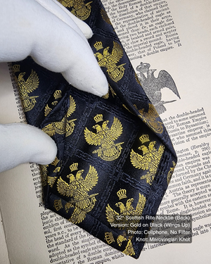 33° Scottish Rite Necktie, Gold on Black, Wings Up