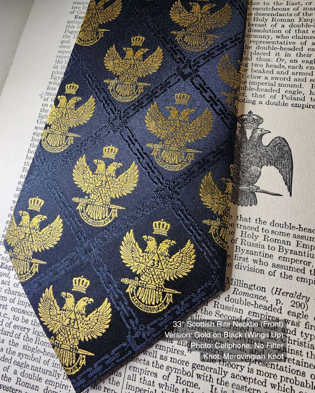 33° Scottish Rite Necktie, Gold on Black, Wings Up