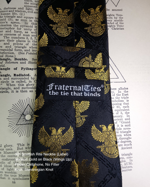 32° Scottish Rite Necktie, Gold on Black, Wings Up