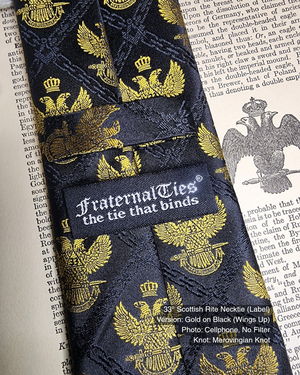 33° Scottish Rite Necktie, Gold on Black, Wings Up