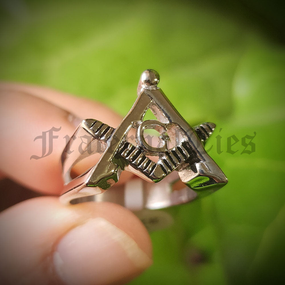 Slick Square and Compasses Stainless Steel Ring