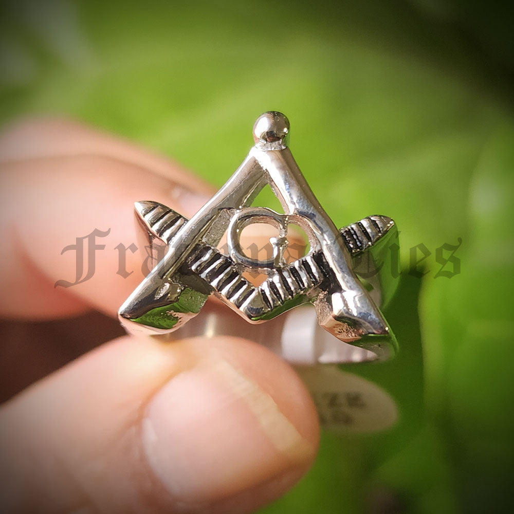 Slick Square and Compasses Stainless Steel Ring
