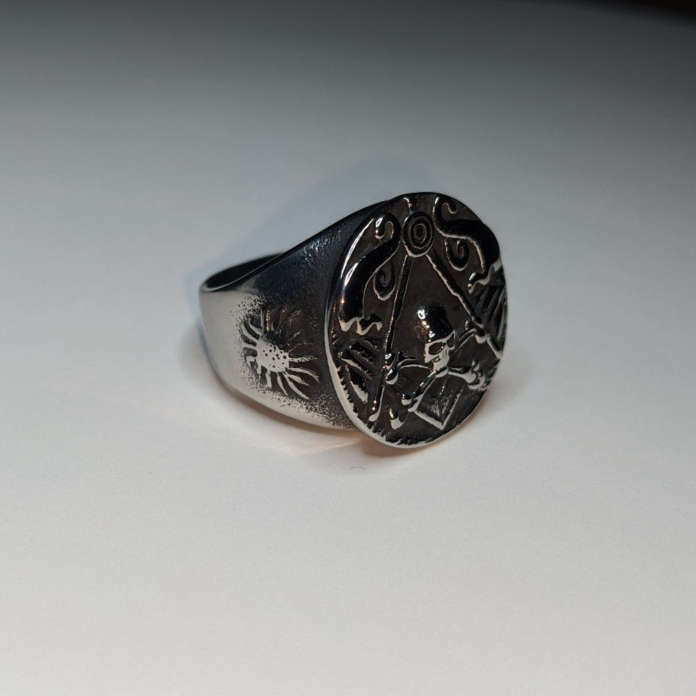 Square & Compasses Memento Mori Oversized Signet Ring