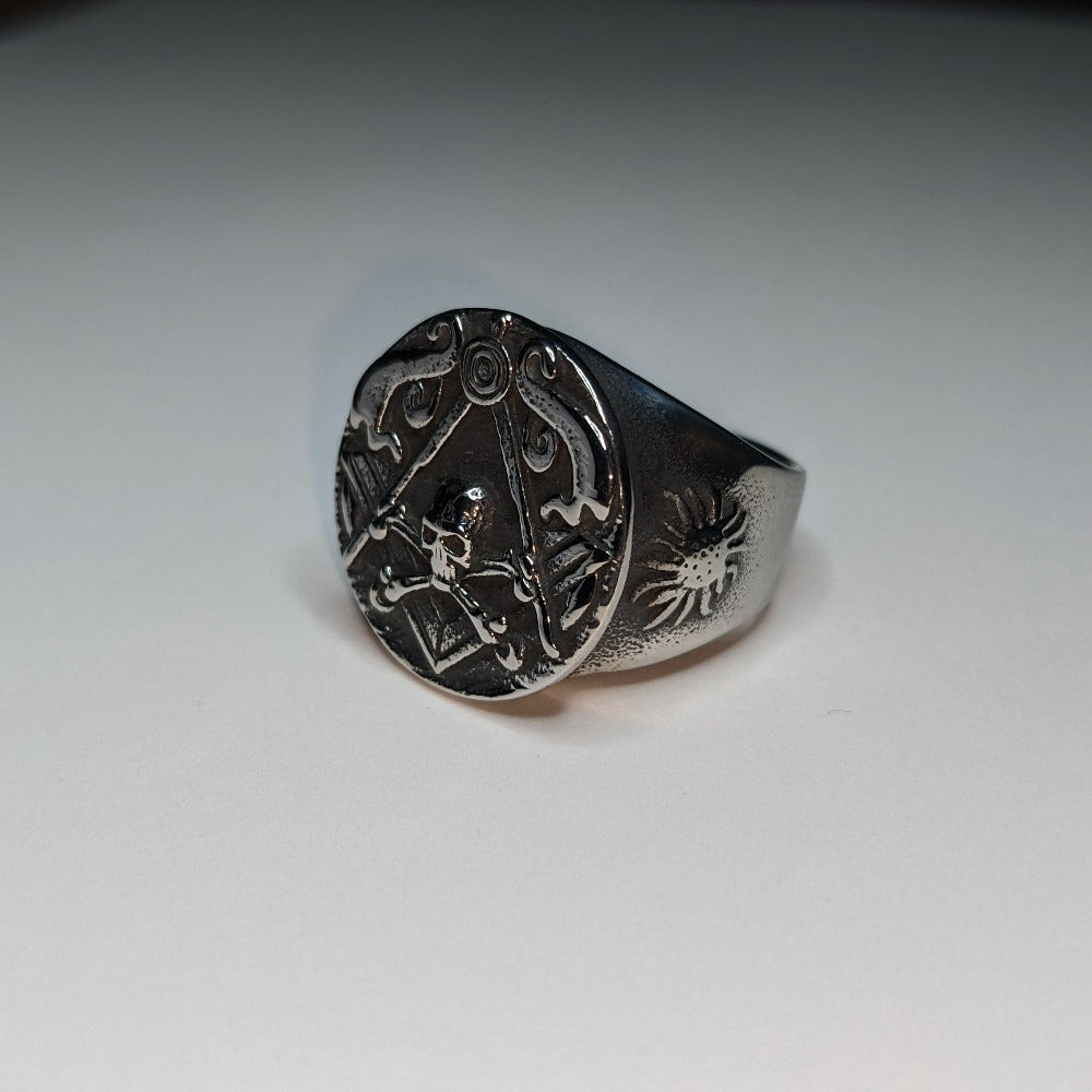 Square & Compasses Memento Mori Oversized Signet Ring